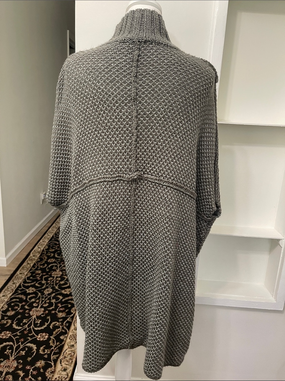 Simply Noelle Gray Knit Button Turtleneck Poncho Sweater Cape Size L/XL - Picture 2 of 15